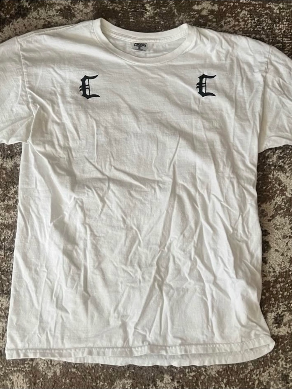 Crooks & Castles White Short Sleeve T-Shirt with Black Gothic Lettering
